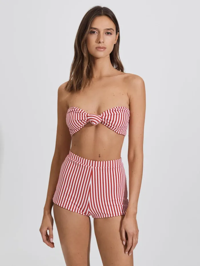 Women Reiss Swimwear High Rise Swim Shorts Red Stripe