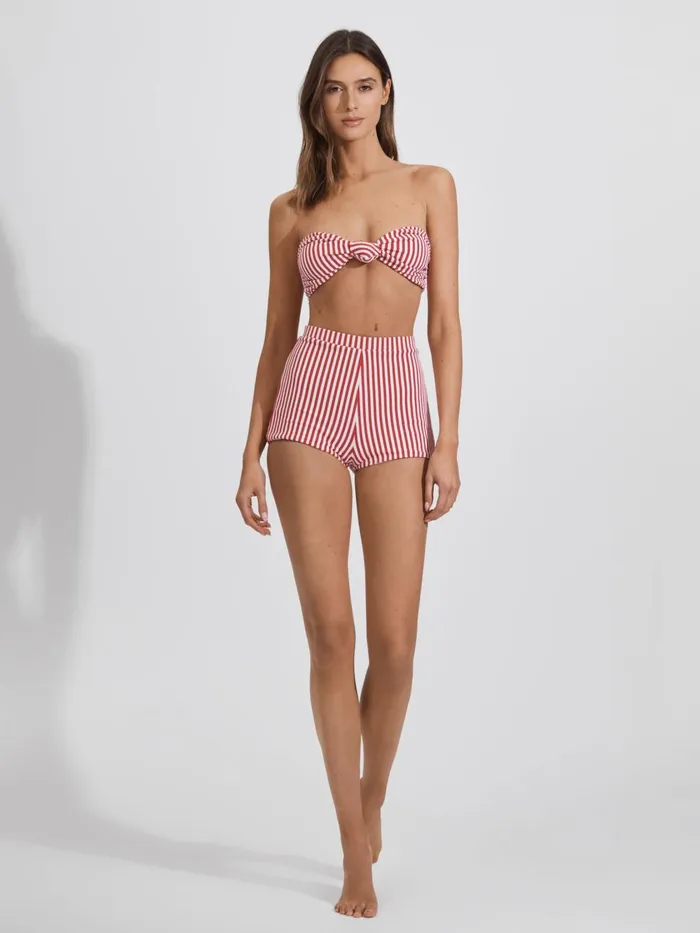 Women Reiss Swimwear High Rise Swim Shorts Red Stripe