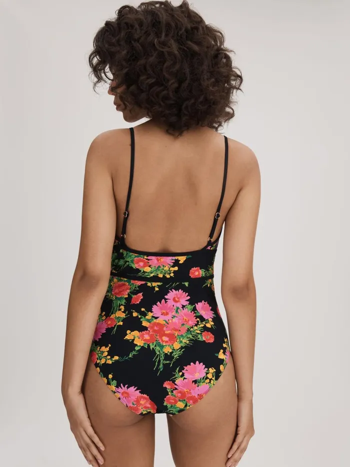 Women Reiss Swimwear Printed Plunge Neck Swimsuit Pinkblack