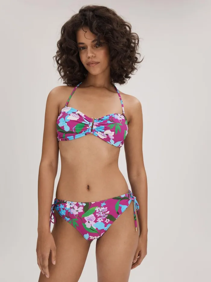 Women Reiss Swimwear Printed Ruched Bikini Bottoms Multi