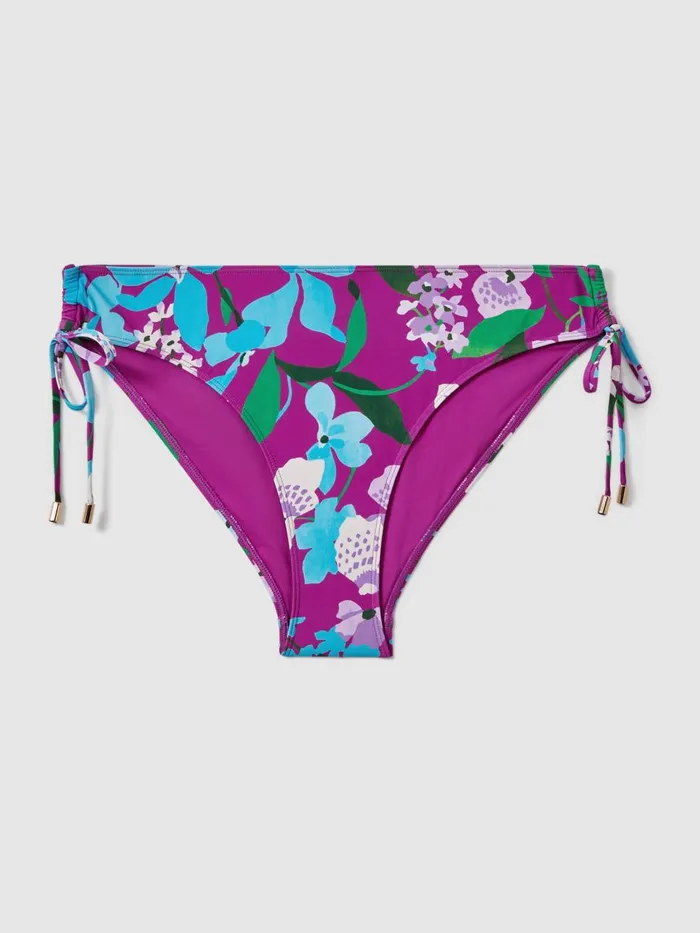 Women Reiss Swimwear Printed Ruched Bikini Bottoms Multi