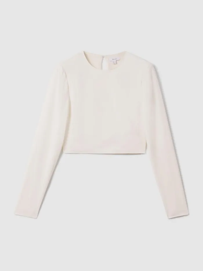 Women Reiss Tops Ariana Crew Neck Cropped Top Cream