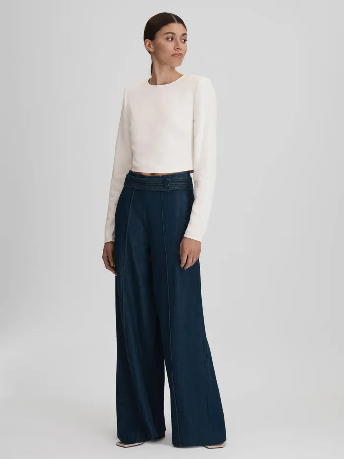 Women Reiss Tops Ariana Crew Neck Cropped Top Cream