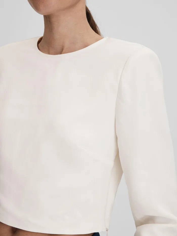 Women Reiss Tops Ariana Crew Neck Cropped Top Cream