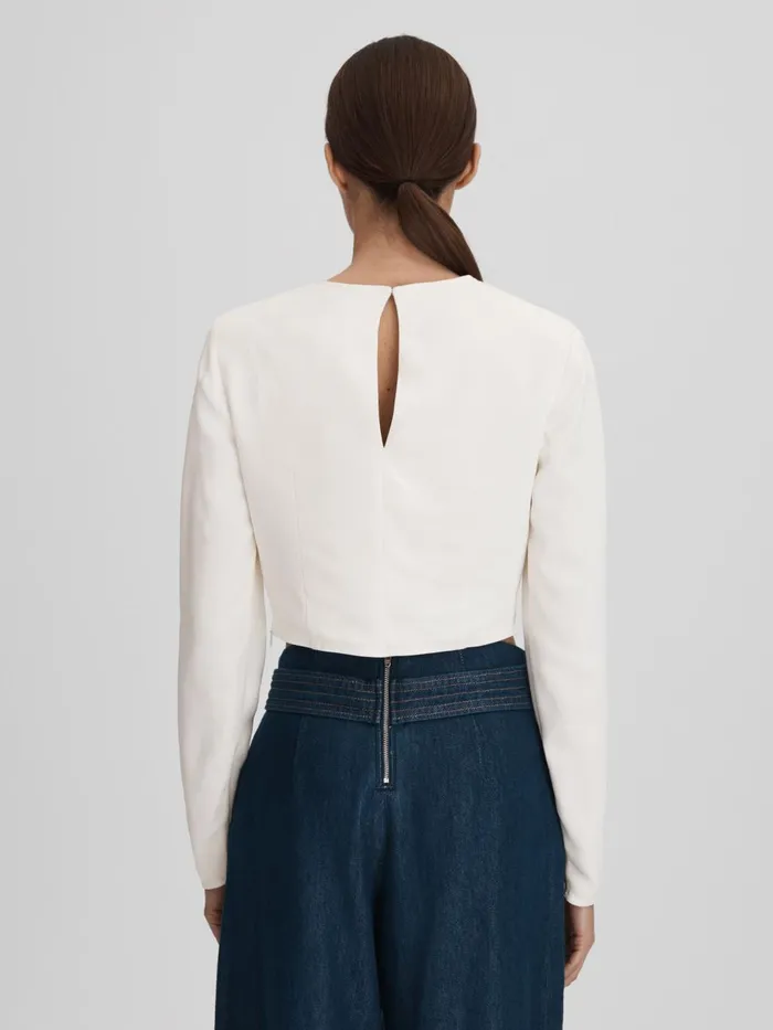 Women Reiss Tops Ariana Crew Neck Cropped Top Cream