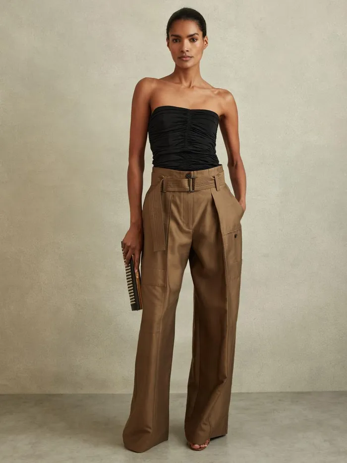 Women Reiss Tops Marina Ruched Strapless Tube Top Black