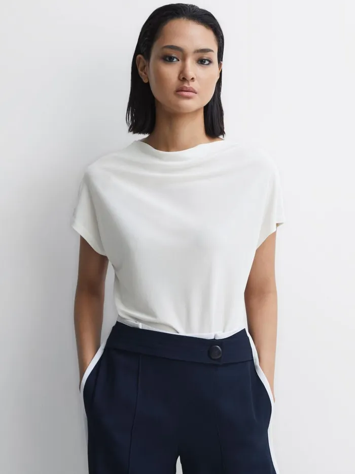 Women Reiss Tops Poppy High Neck Jersey Top Cream