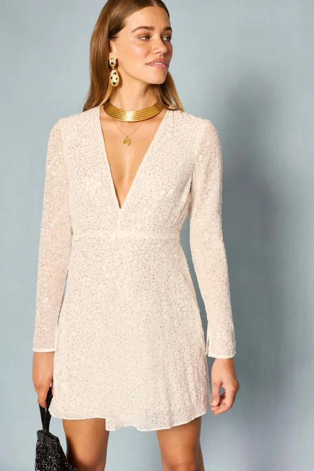 Women RIXO All Bridal Sira Backless Mini Dress Squiggle Embellishment Ivory