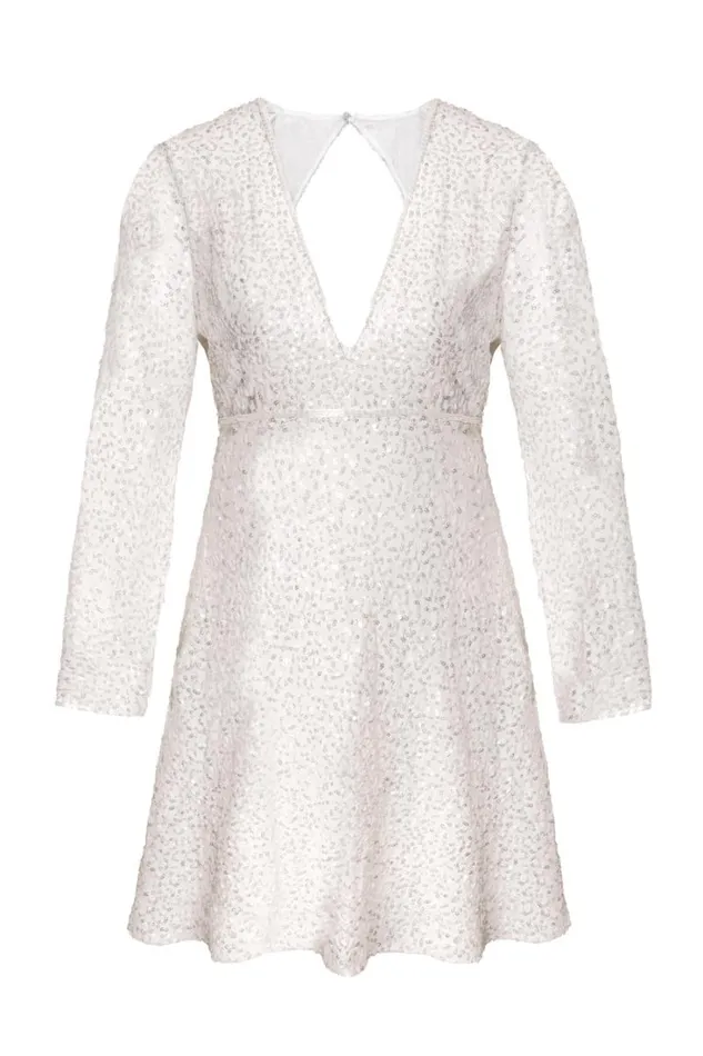 Women RIXO All Bridal Sira Backless Mini Dress Squiggle Embellishment Ivory