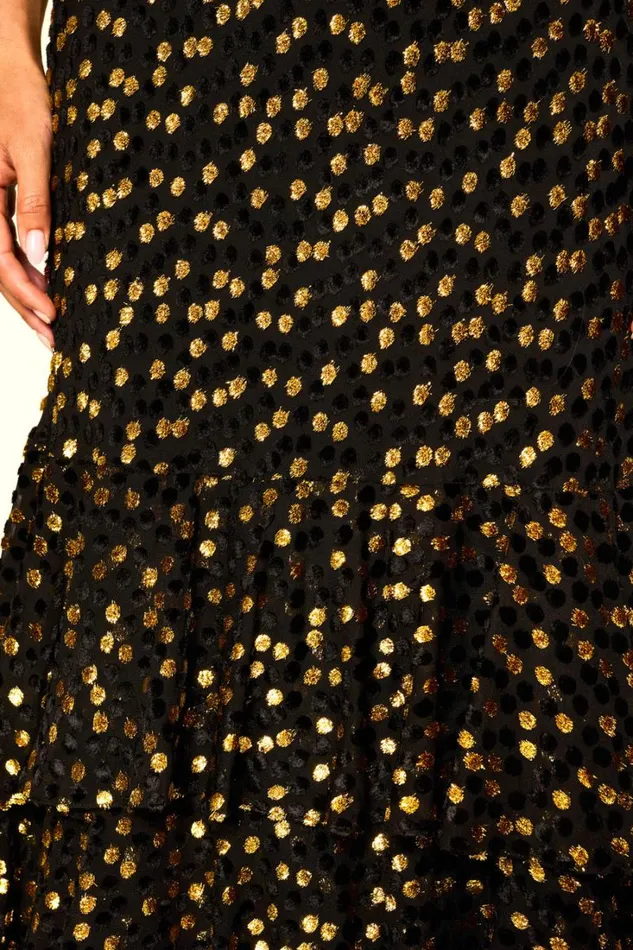 Women RIXO All Clothing Amelle Velvet Lurex Gown Scatter Devore Gold