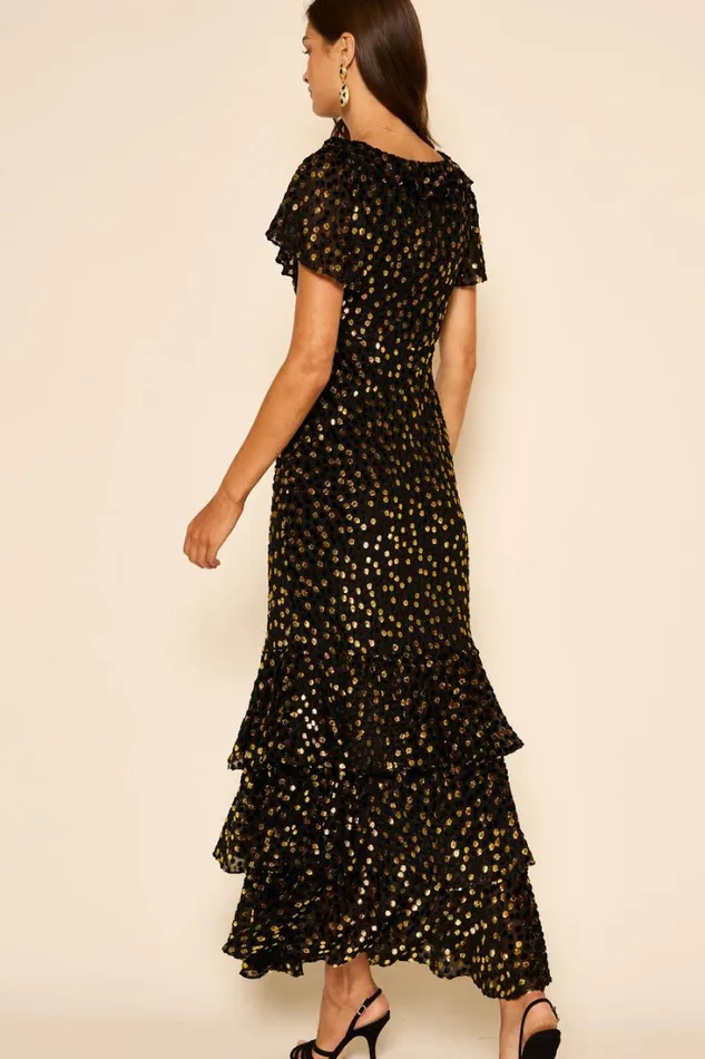 Women RIXO All Clothing Amelle Velvet Lurex Gown Scatter Devore Gold