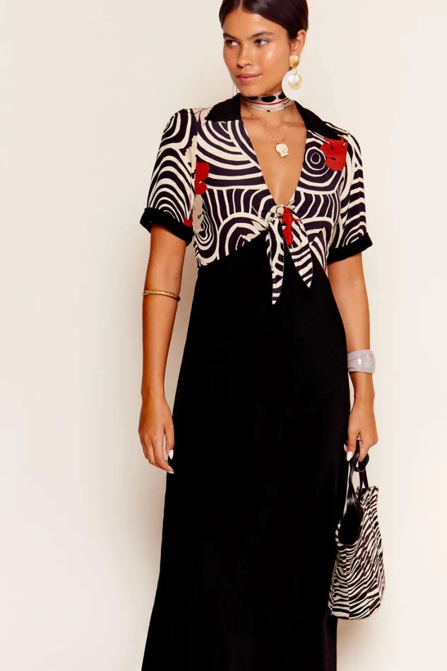Women RIXO All Clothing Anais Midi Dress Swirl Daisy Black