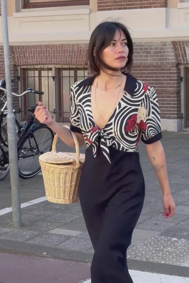 Women RIXO All Clothing Anais Midi Dress Swirl Daisy Black
