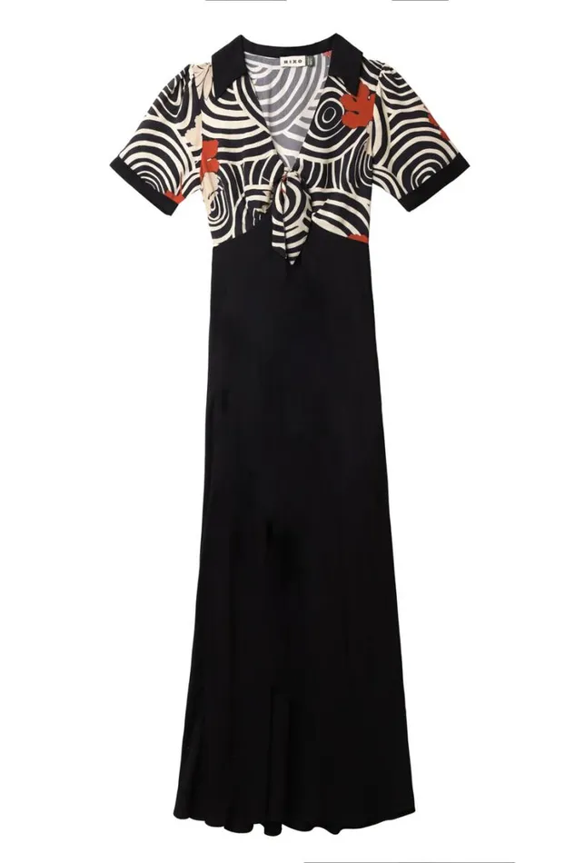 Women RIXO All Clothing Anais Midi Dress Swirl Daisy Black