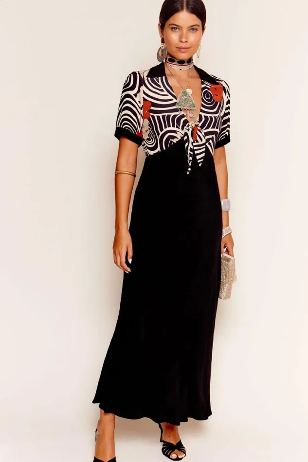 Women RIXO All Clothing Anais Midi Dress Swirl Daisy Black