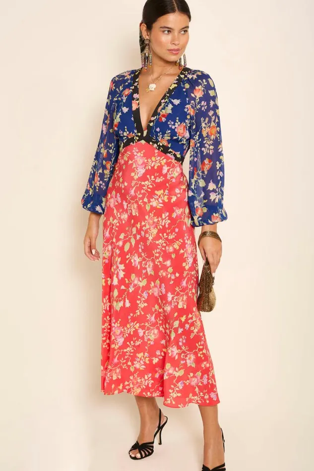 Women RIXO All Clothing Ayla Midi Dress Waterblossom Multi Mix