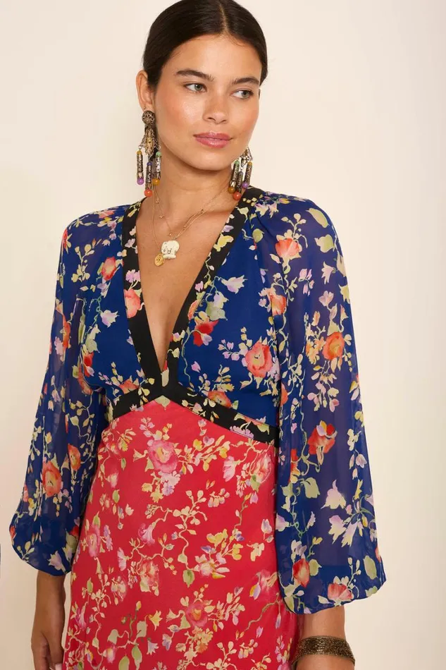Women RIXO All Clothing Ayla Midi Dress Waterblossom Multi Mix