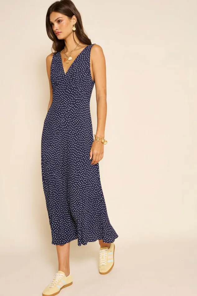 Women RIXO All Clothing Sandrine Midi Dress Mini Navy Polka Dot