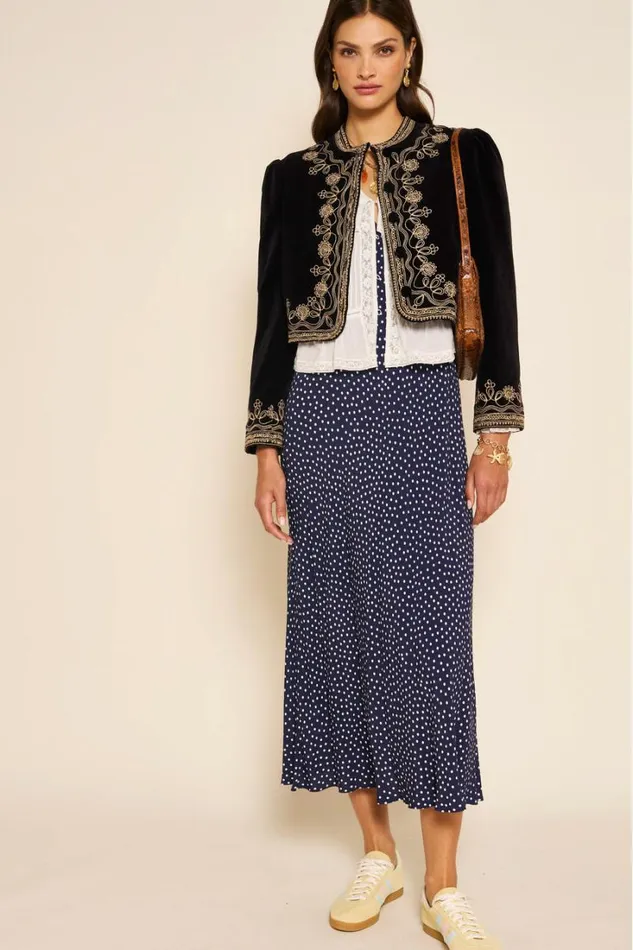 Women RIXO All Clothing Sandrine Midi Dress Mini Navy Polka Dot