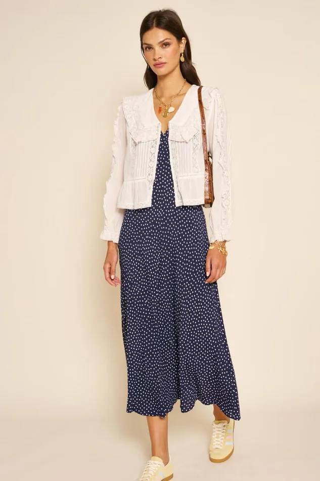 Women RIXO All Clothing Sandrine Midi Dress Mini Navy Polka Dot