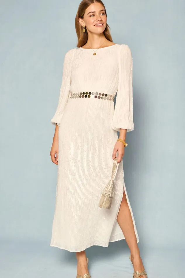 Women RIXO Dresses Coco Sequinned Midi Dress Ivory Sequin