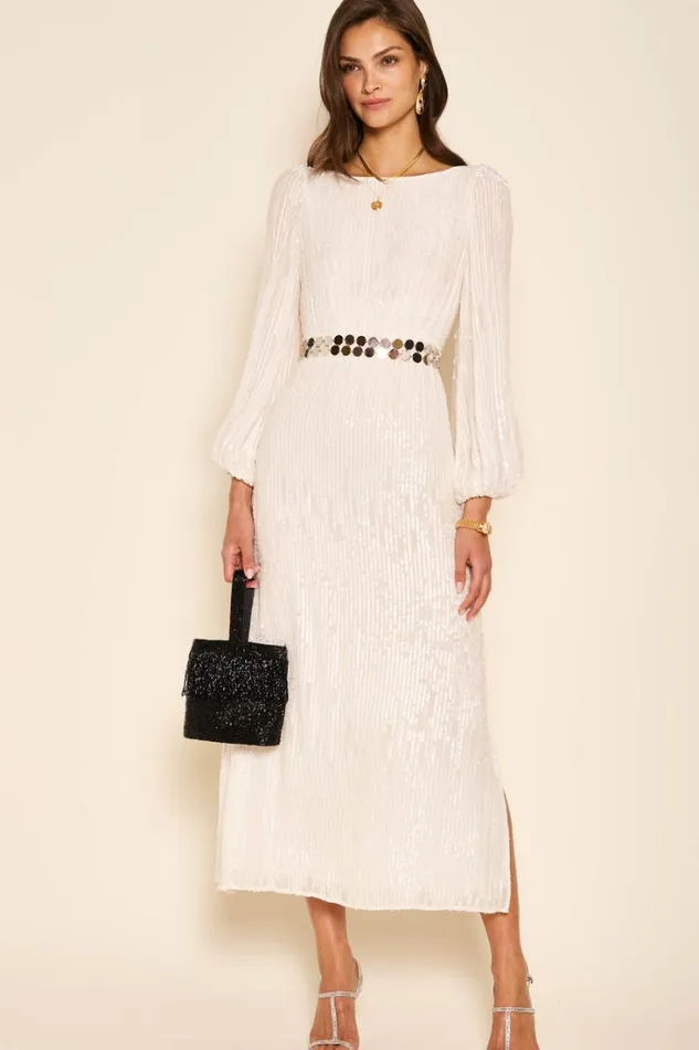 Women RIXO Dresses Coco Sequinned Midi Dress Ivory Sequin
