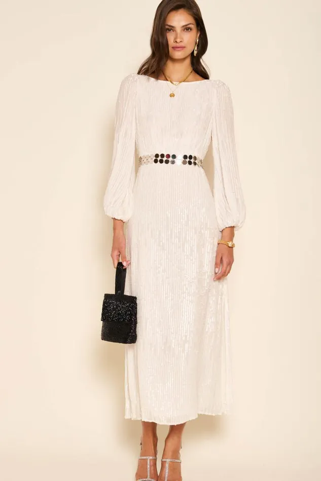 Women RIXO Dresses Coco Sequinned Midi Dress Ivory Sequin
