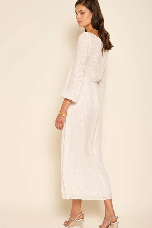 Women RIXO Dresses Coco Sequinned Midi Dress Ivory Sequin