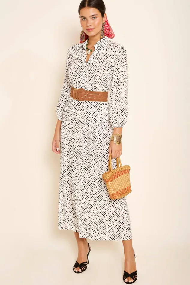 Women RIXO Extended Sizing Izzy Shirt Dress White Mini Polka Dots