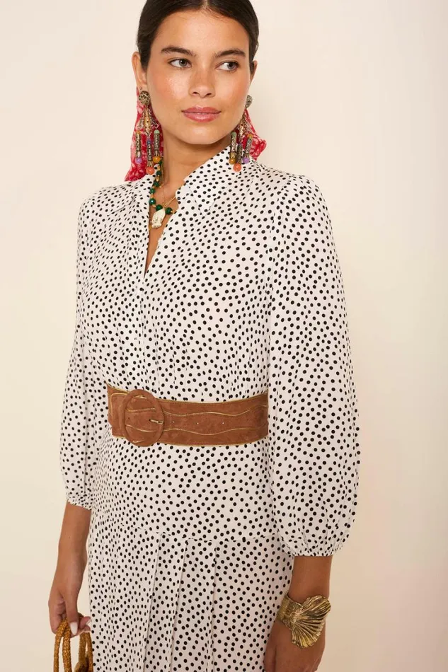 Women RIXO Extended Sizing Izzy Shirt Dress White Mini Polka Dots