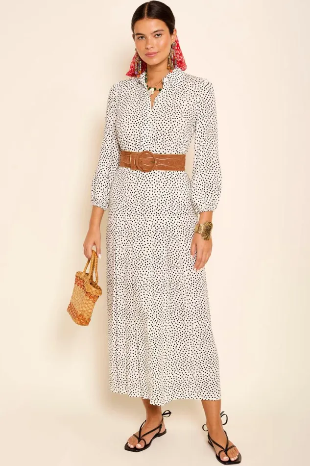 Women RIXO Extended Sizing Izzy Shirt Dress White Mini Polka Dots