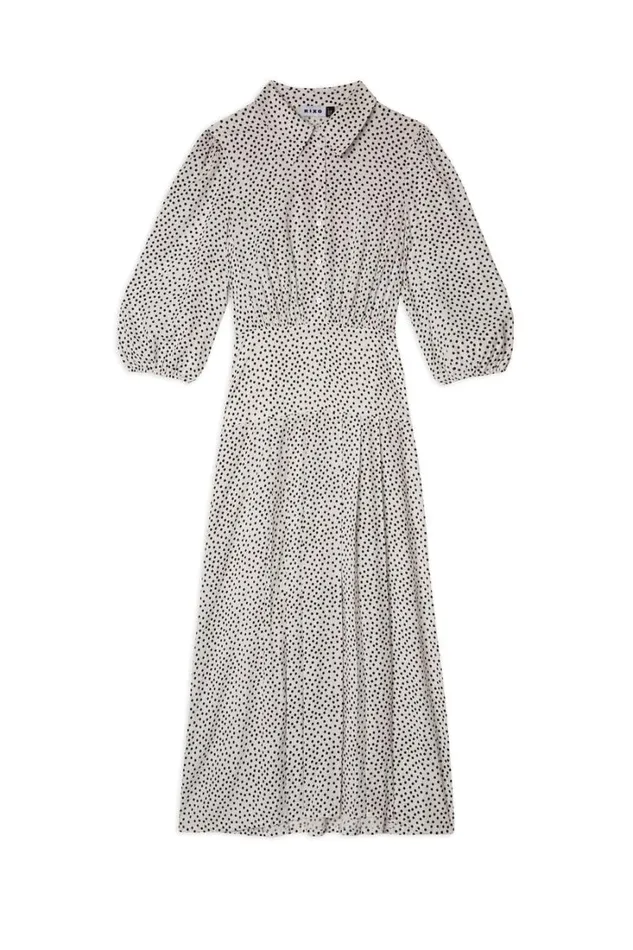 Women RIXO Extended Sizing Izzy Shirt Dress White Mini Polka Dots