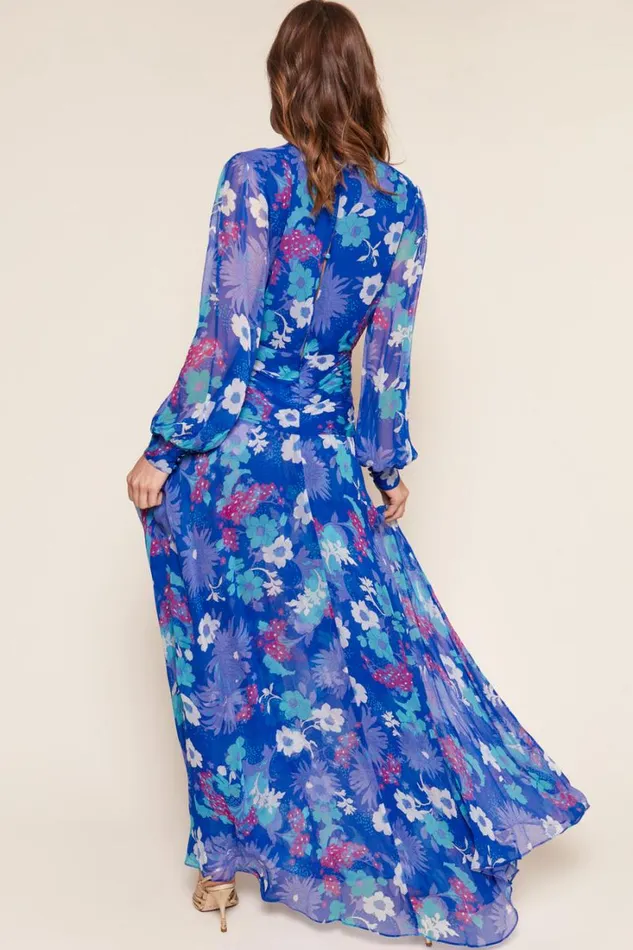 Women RIXO Last Chance Meera Chiffon Gown French Floral Cobalt