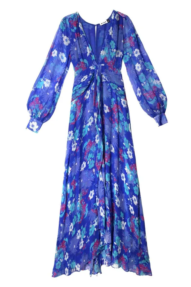 Women RIXO Last Chance Meera Chiffon Gown French Floral Cobalt