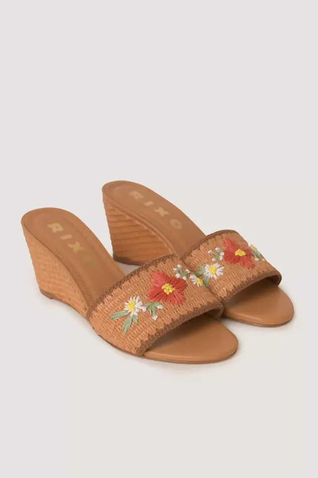 Women RIXO Shoes Vardi Raffia Wedges Cinnamon