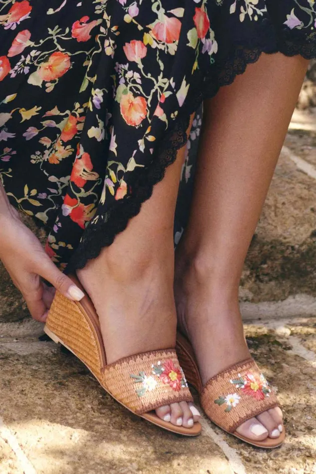 Women RIXO Shoes Vardi Raffia Wedges Cinnamon