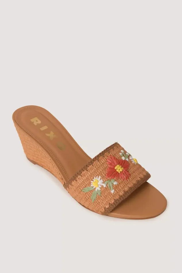 Women RIXO Shoes Vardi Raffia Wedges Cinnamon