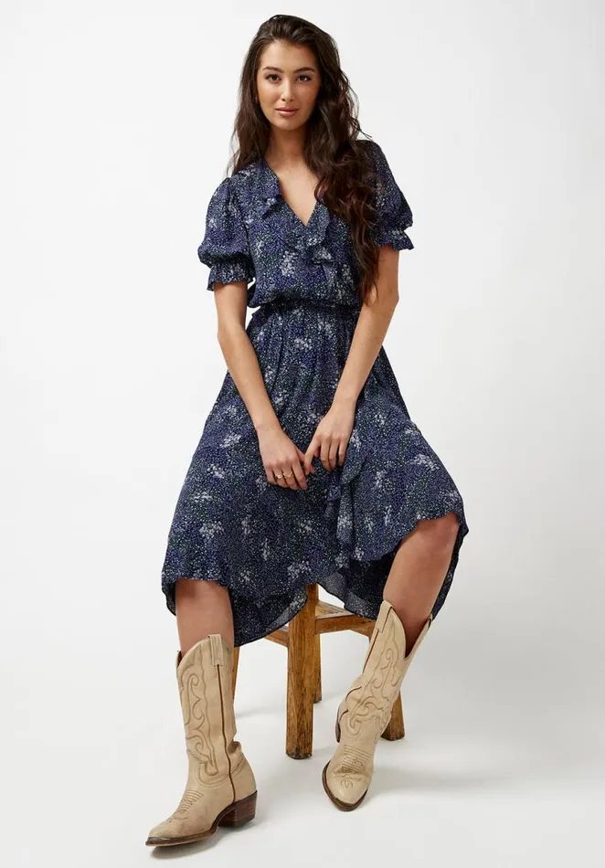 Women Ruffled Wrap Tempest Dress Navalacadfloral Buffalo David Bitton Dresses and Jumpsuits