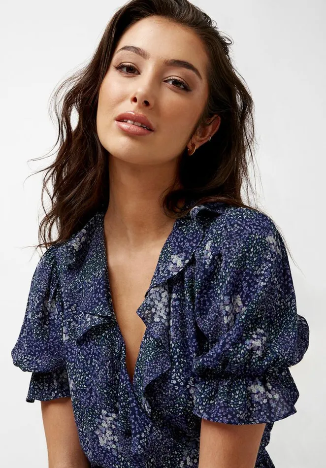 Women Ruffled Wrap Tempest Dress Navalacadfloral Buffalo David Bitton Dresses and Jumpsuits
