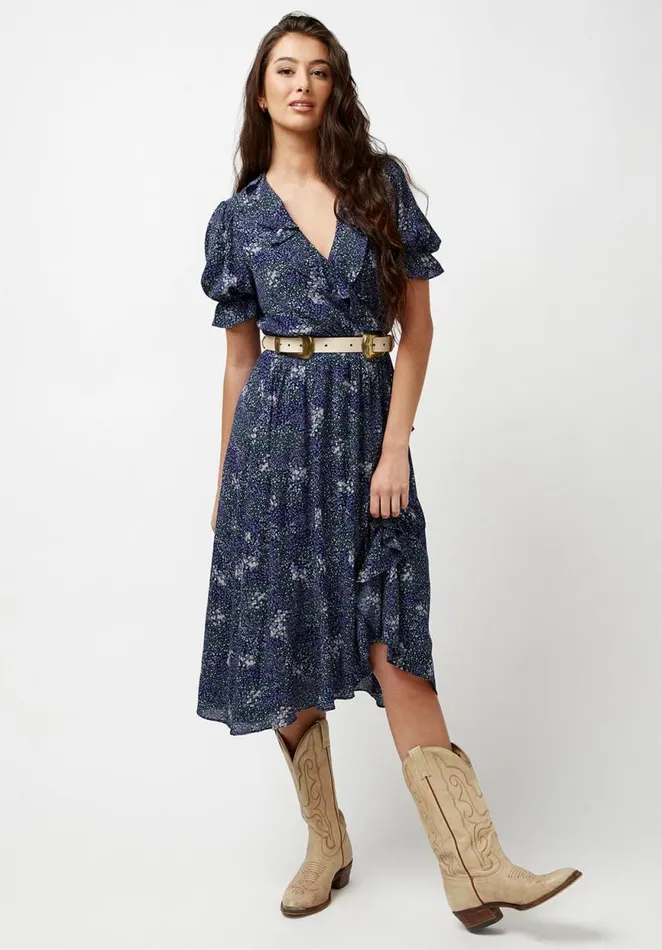 Women Ruffled Wrap Tempest Dress Navalacadfloral Buffalo David Bitton Dresses and Jumpsuits