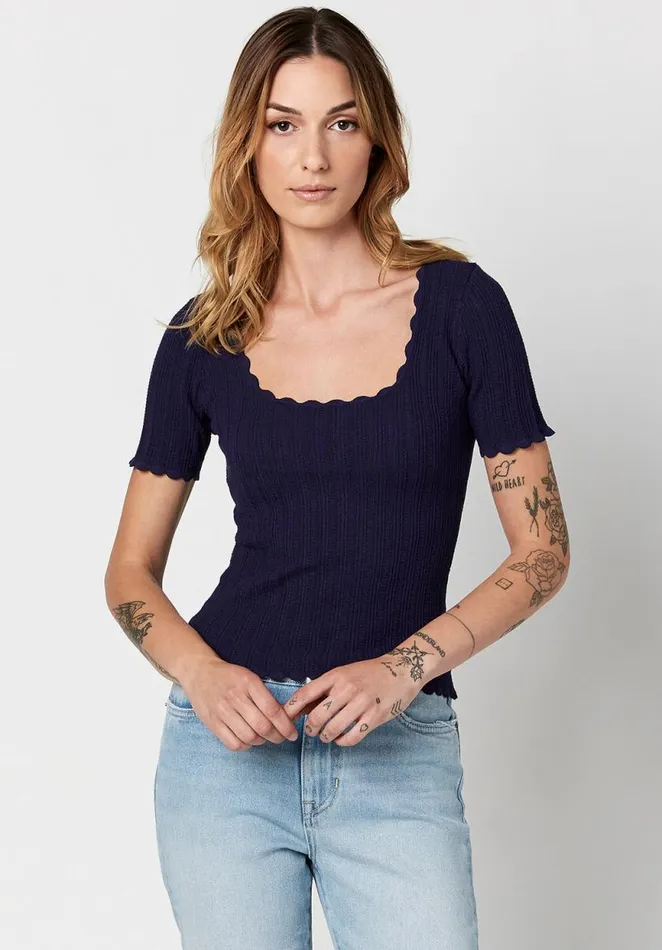 Women Scalloped Sonya Scoopneck Top Naval Academy Buffalo David Bitton Tops and Tees