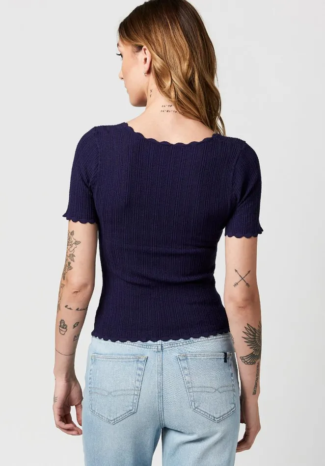 Women Scalloped Sonya Scoopneck Top Naval Academy Buffalo David Bitton Tops and Tees