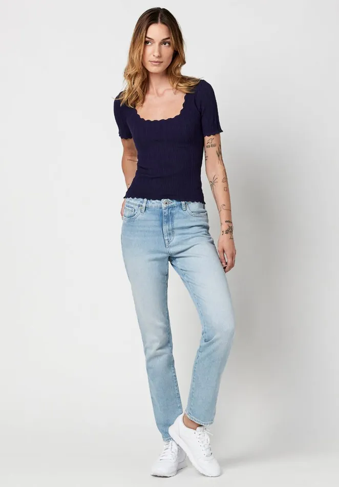 Women Scalloped Sonya Scoopneck Top Naval Academy Buffalo David Bitton Tops and Tees