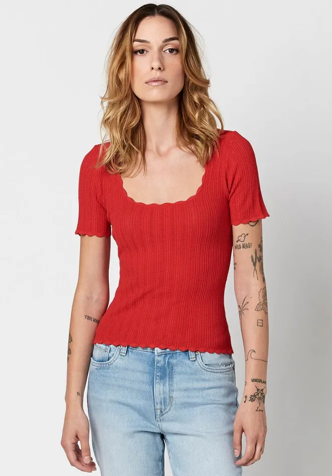 Women Scalloped Sonya Scoopneck Top Naval Academy Buffalo David Bitton Tops and Tees