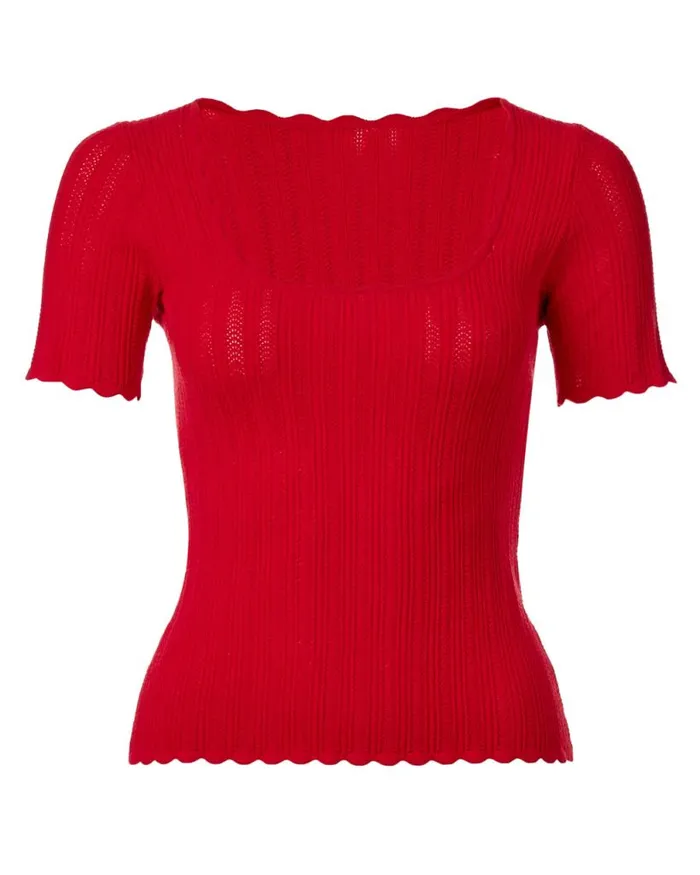Women Scalloped Sonya Scoopneck Top Naval Academy Buffalo David Bitton Tops and Tees