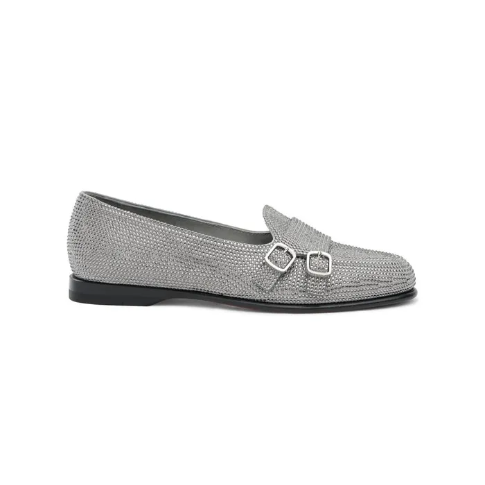 Women Silver Strass Andrea DoubleBuckle Loafer Santoni Loafers