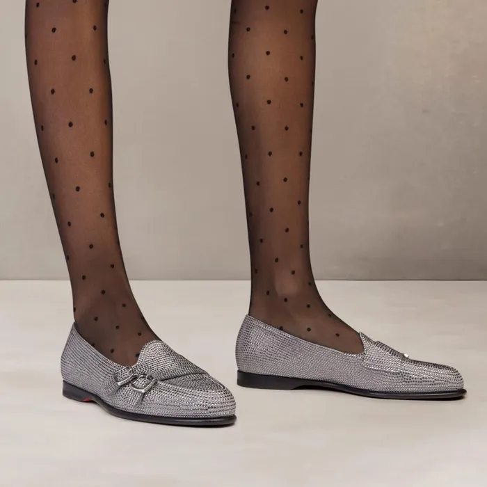 Women Silver Strass Andrea DoubleBuckle Loafer Santoni Loafers