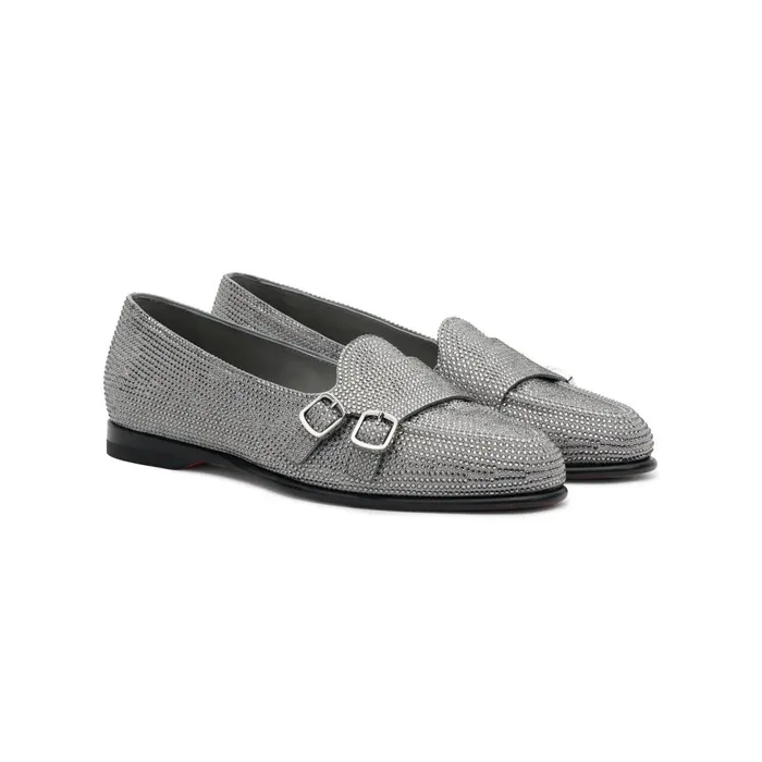 Women Silver Strass Andrea DoubleBuckle Loafer Santoni Loafers