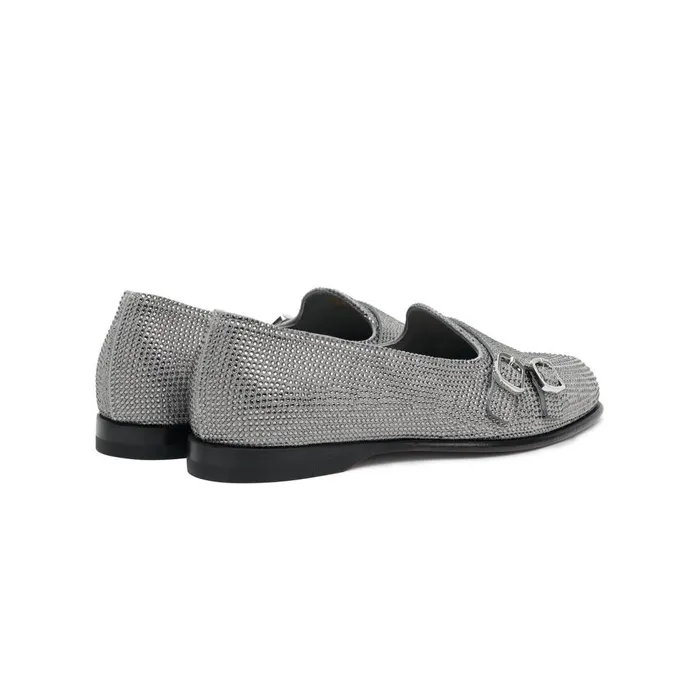 Women Silver Strass Andrea DoubleBuckle Loafer Santoni Loafers