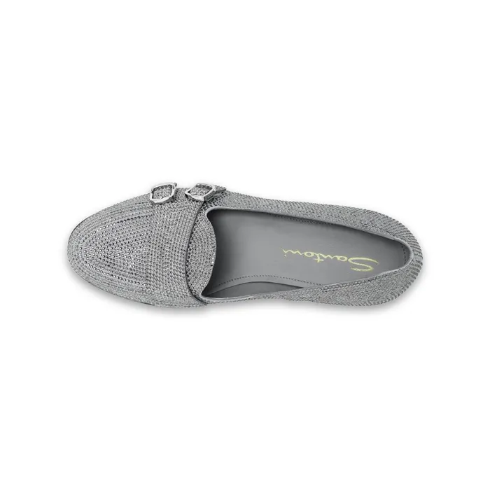 Women Silver Strass Andrea DoubleBuckle Loafer Santoni Loafers